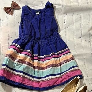 Girls size 7 purple dress with colored strips and sequins